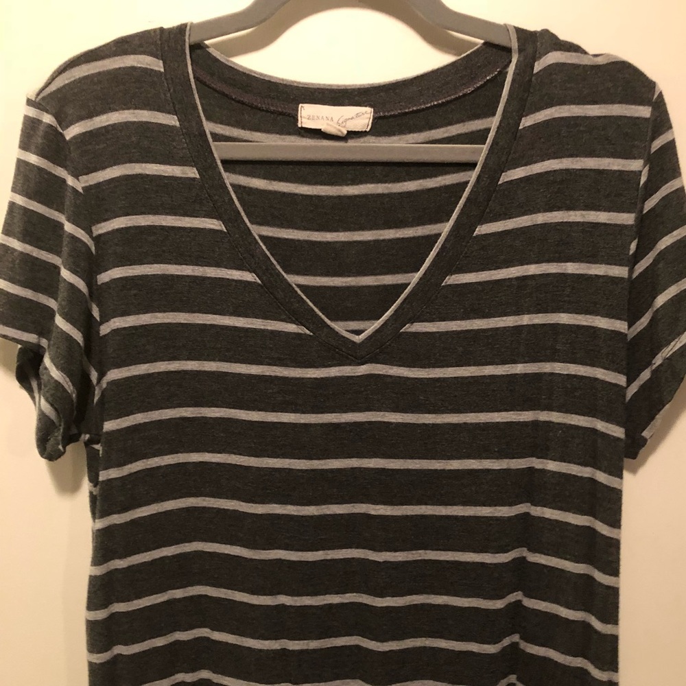 Gray Striped vNeck Tee!